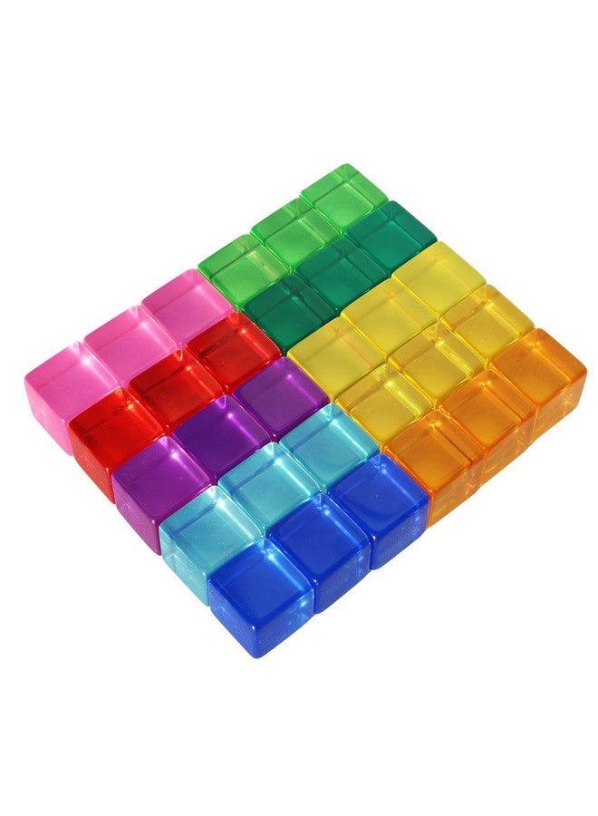 Candywood Rainbow Acrylic Gem Cubes Blocks Children Educational Sensory Training Crystal Toys Baby Learn Color Light Shadow Stacking Toys (30-Pcs) - Image 1