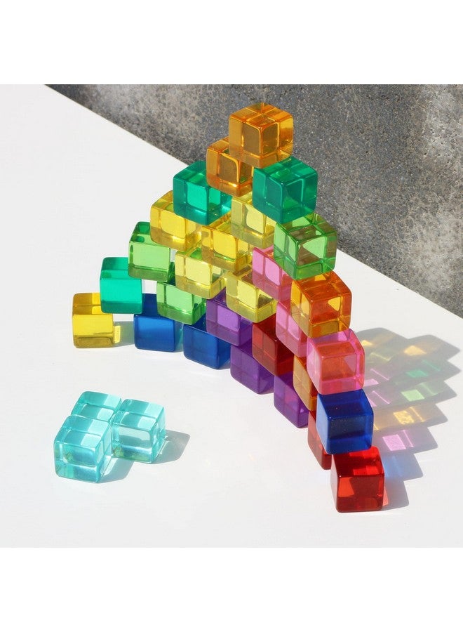 Candywood Rainbow Acrylic Gem Cubes Blocks Children Educational Sensory Training Crystal Toys Baby Learn Color Light Shadow Stacking Toys (30-Pcs) - Image 3