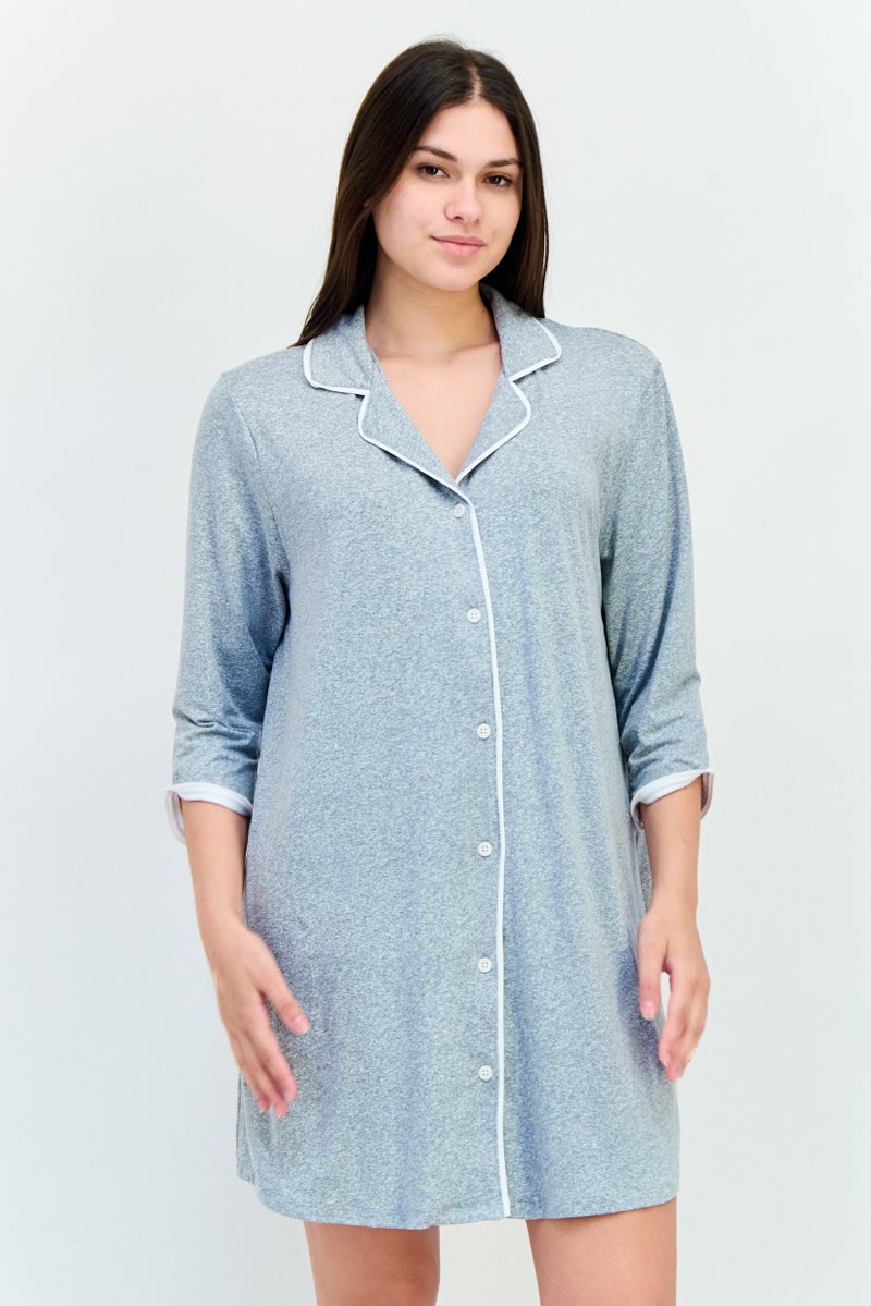 Jones New York Women Heather 3/4 Sleeve Sleepwear Dress, Grey - Image 1
