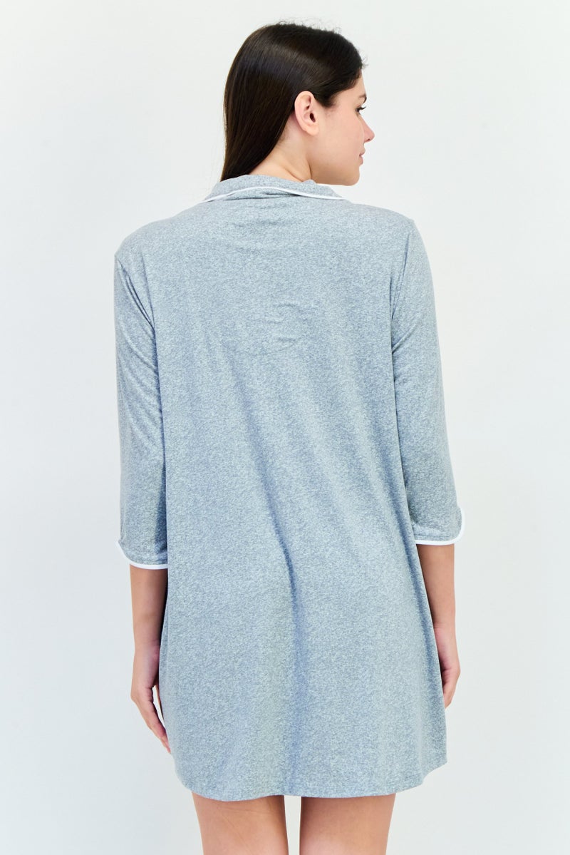 Jones New York Women Heather 3/4 Sleeve Sleepwear Dress, Grey - Image 3