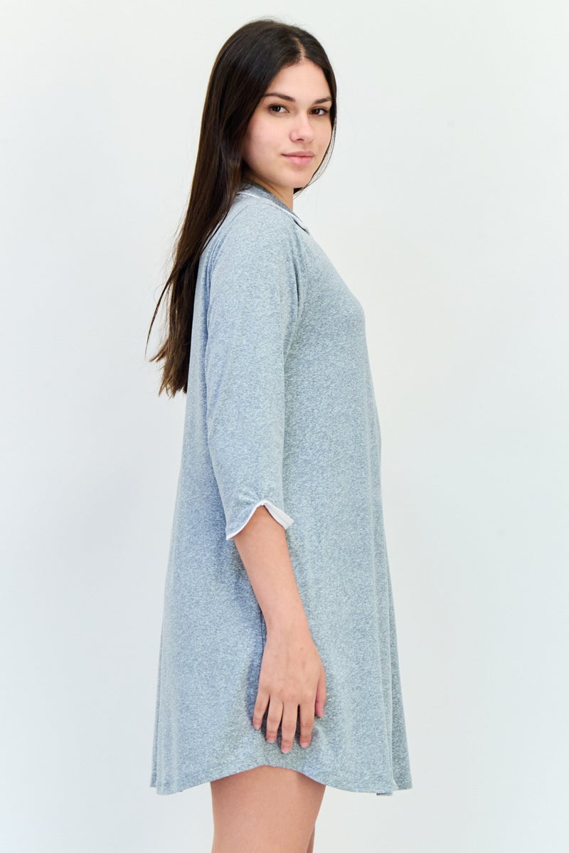 Jones New York Women Heather 3/4 Sleeve Sleepwear Dress, Grey - Image 2