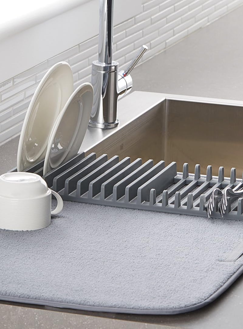JOLYMIT Premium Rack and Microfiber Dish Drying Mat with Plate Holder Stand for Plates Bowls Utensils Sink Drying Rack Bowls Utensils Sink Drying Rack Multi Color 1 Pcs - Image 3