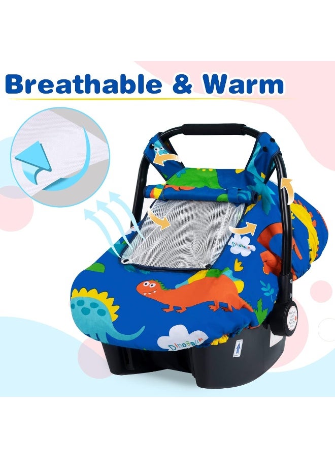 SMTTW Baby Car Seat Covers, Infant Car Canopy for Spring Summer Autumn Winter, Universal Fit, Snug Warm Breathable, Car Seat Canopy for Boys Girls (Dinasour) - Image 5