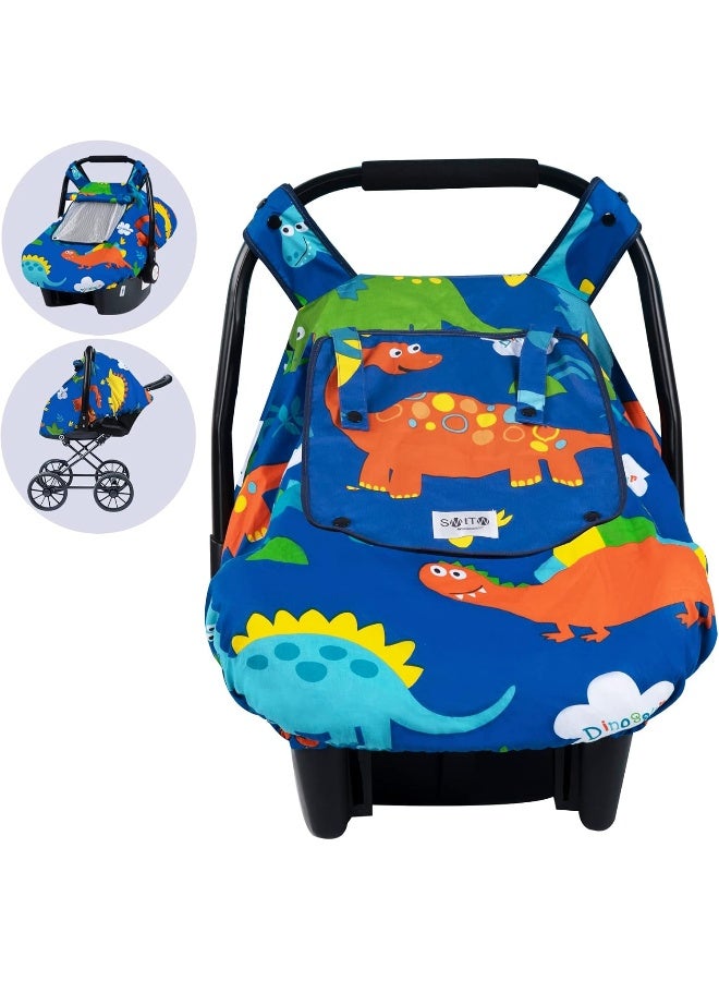 SMTTW Baby Car Seat Covers, Infant Car Canopy for Spring Summer Autumn Winter, Universal Fit, Snug Warm Breathable, Car Seat Canopy for Boys Girls (Dinasour) - Image 1