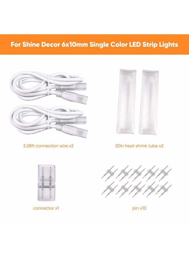 Shine Decor Connecting Parts Kit of 2 Connection Wire Cables & 1 Connector with Pin for 6x10mm Single Color LED Strip Lights Only - Image 2
