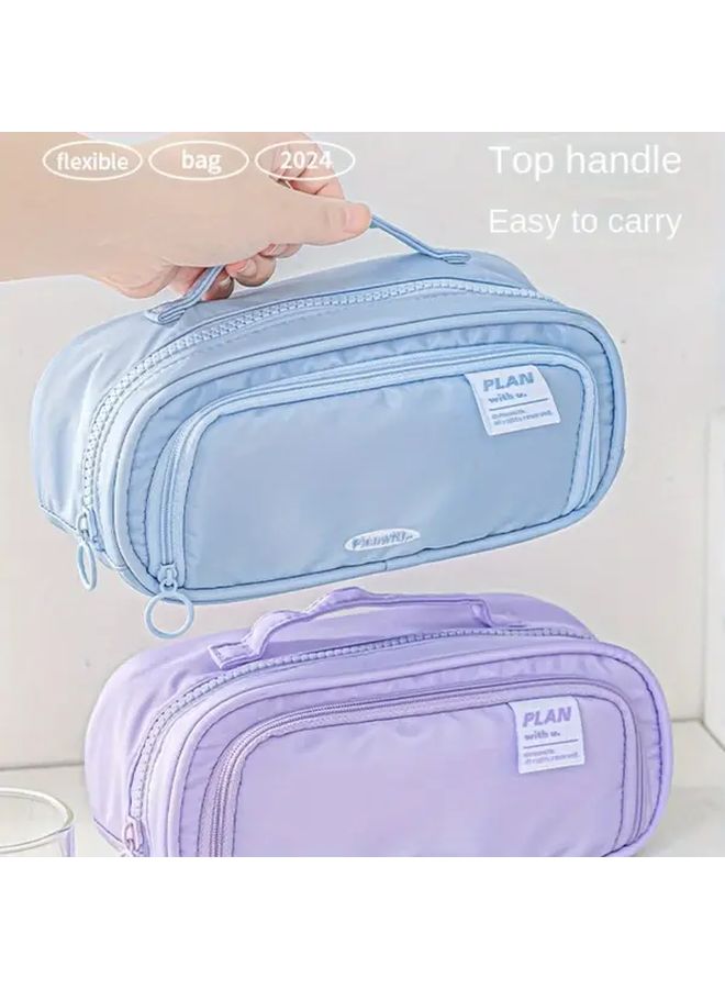 Black Expandable Korean Pencil Case Large Capacity Durable Canvas Organizer Compartments - Image 4