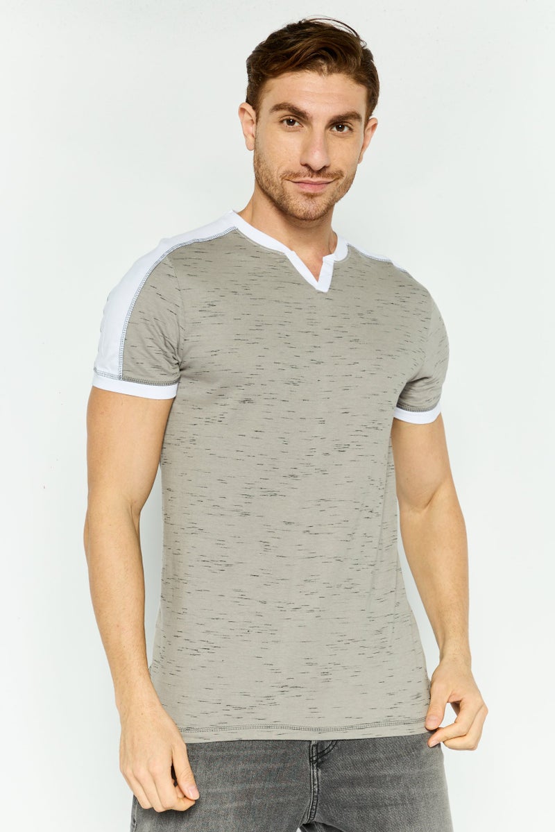 Company Eighty One Men V-Neck Short Sleeve Heather T-Shirt, Grey Combo - Image 1