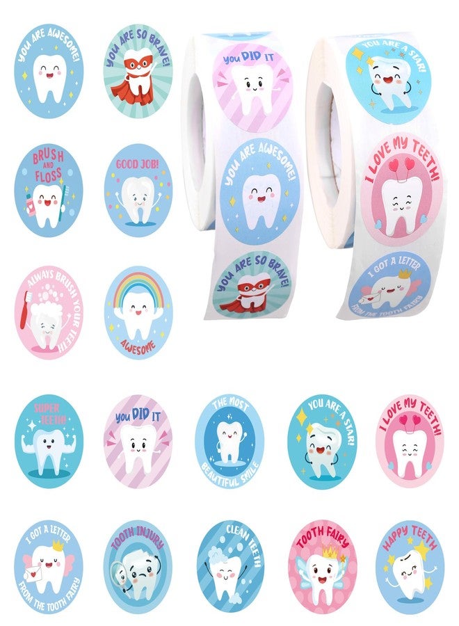 Penitue 1000pcs Dental Stickers, 1.5in Round Cute Dentist Decals Tooth Fairy Stickers Reward Prize for Kids Fun Dental Decorations for Notebook Laptop Water Bottle (Style 2) - Image 1
