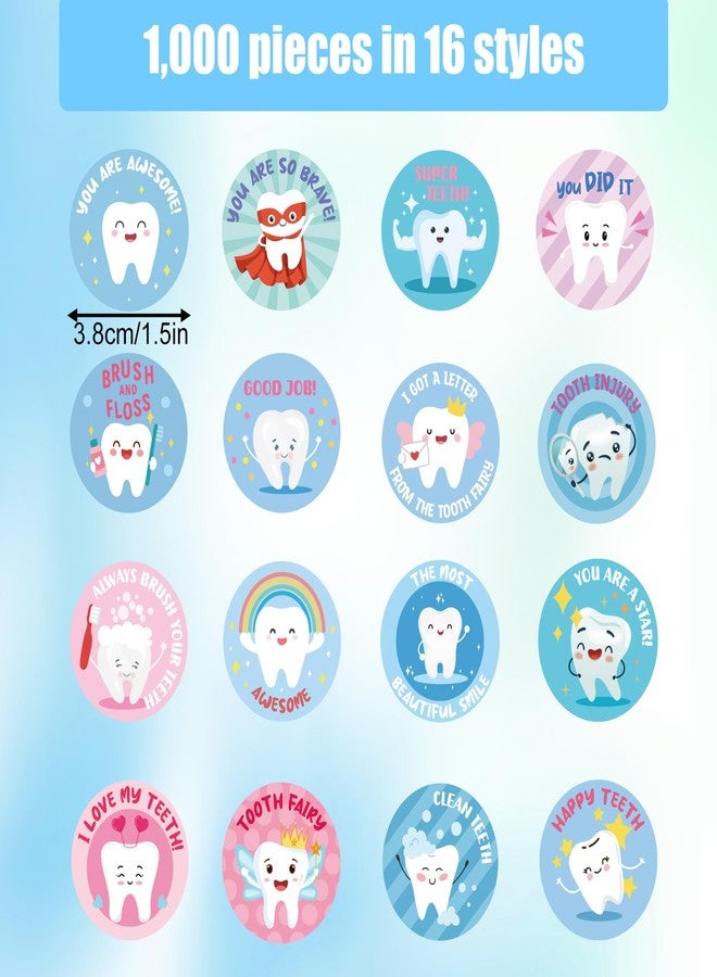 Penitue 1000pcs Dental Stickers, 1.5in Round Cute Dentist Decals Tooth Fairy Stickers Reward Prize for Kids Fun Dental Decorations for Notebook Laptop Water Bottle (Style 2) - Image 2