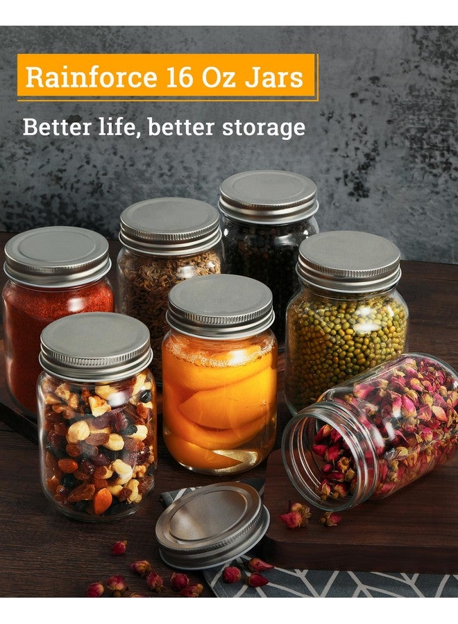 Rainforce 16 oz Mason Jars With Lids Regular Mouth 15 Pack-16 oz Glass Jars with Lids,Bulk Pint Clear Glass Jars For Meal Prep, Food Storage With 20 Labels (Silver Lids) - Image 1