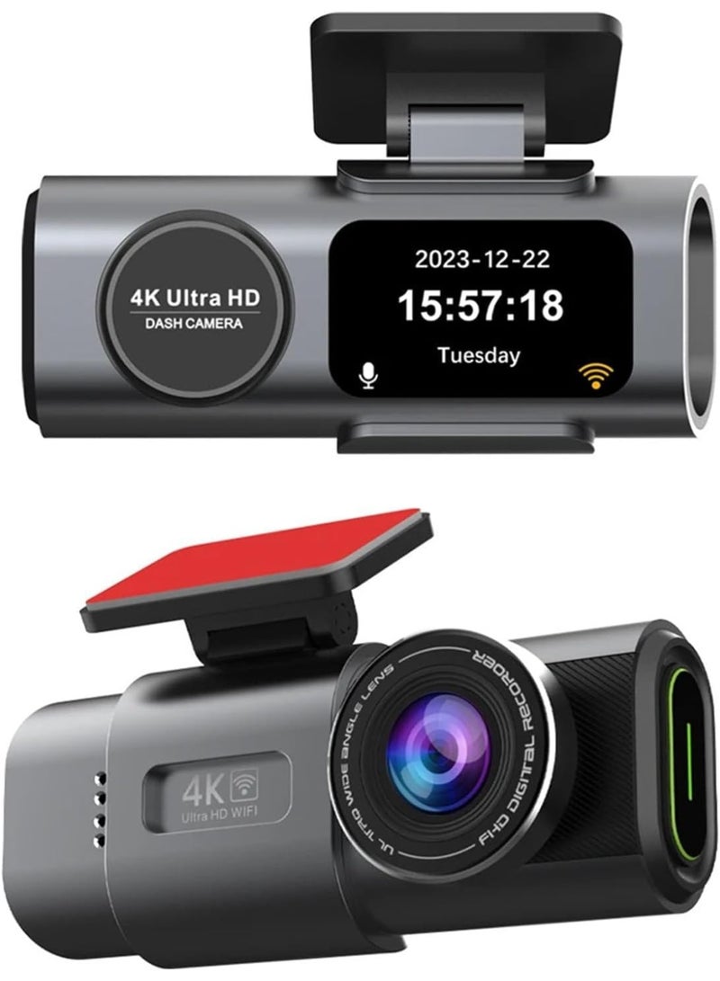 4K Dual Dash Cam Front and Rear WiFi Car Camera with Night Vision WDR Loop Recording Parking Mode Gray - Image 1
