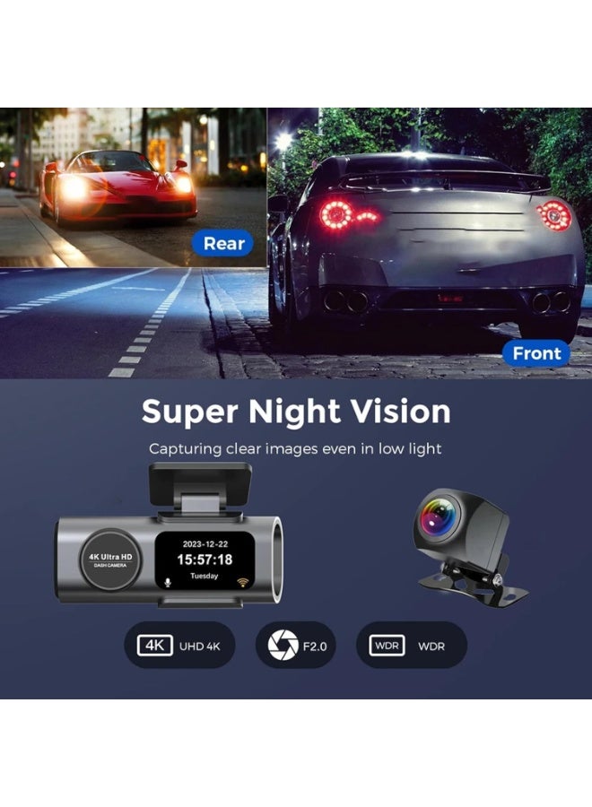 4K Dual Dash Cam Front and Rear WiFi Car Camera with Night Vision WDR Loop Recording Parking Mode Gray - Image 2