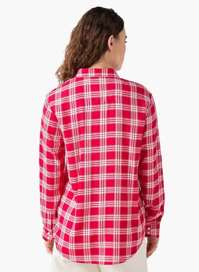 Lee Cooper Lee Cooper Regular Fit Checked Collared Shirt with Long Sleeves