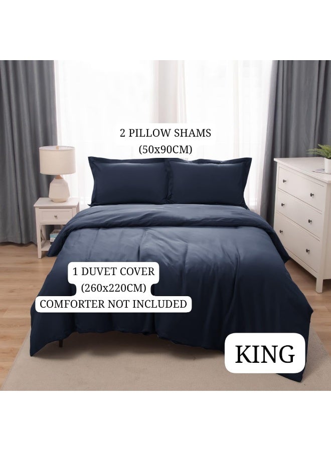 PanaX Bedding Duvet Cover King Size Set- 1Pieces Duvet Cover 260X220Cm / 2Pieces-Pillow Shams 50X90Cm (Navy, King) - Image 3