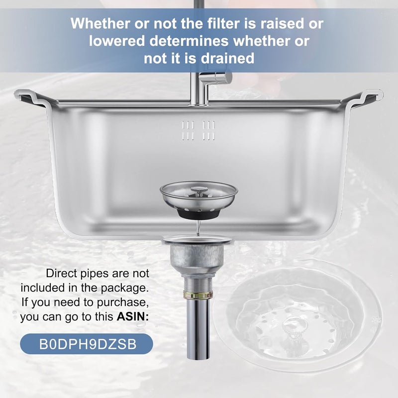 Zm Kitchen Sink Stainless Steel Deep Locking Basket Strainer with Drain Assembly, 3-1/2 Inch Sink Drain Stopper Plug - Image 3
