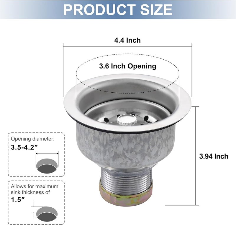 Zm Kitchen Sink Stainless Steel Deep Locking Basket Strainer with Drain Assembly, 3-1/2 Inch Sink Drain Stopper Plug - Image 5