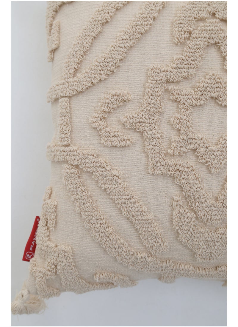 Ramsha Natural Color Cotton Home Decor Tassel Cushion with Filler for Bedroom – CS 330  - Image 3