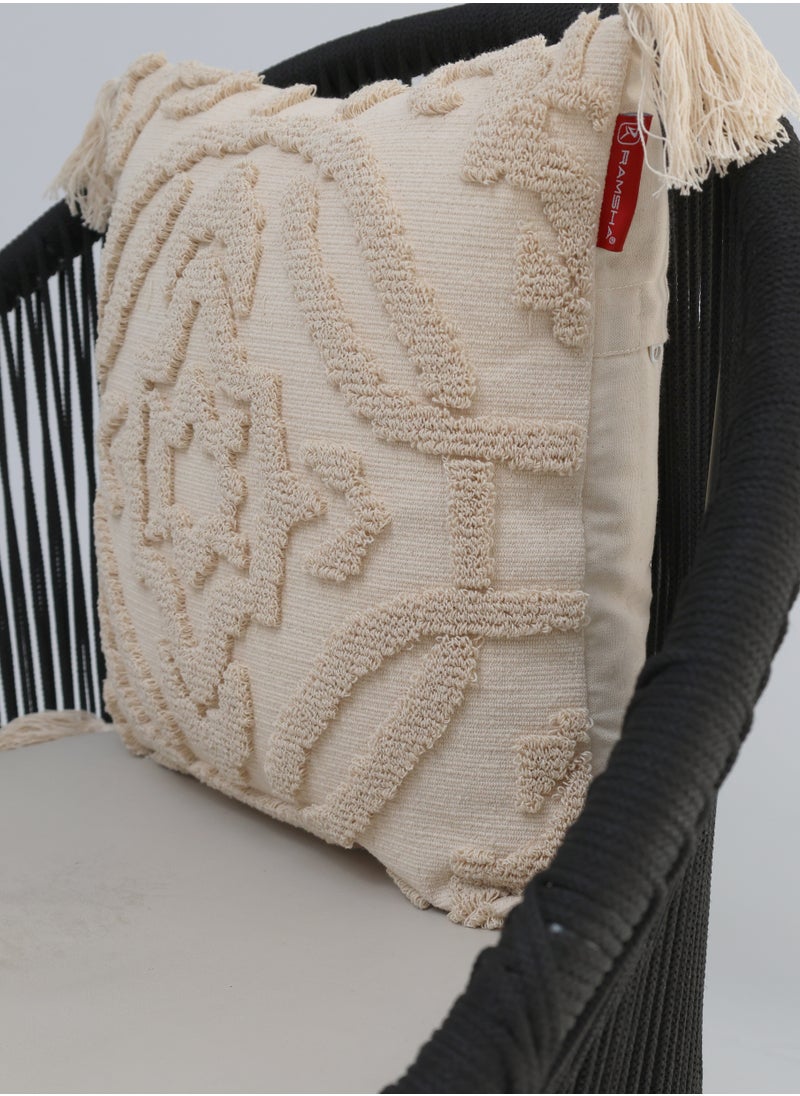 Ramsha Natural Color Cotton Home Decor Tassel Cushion with Filler for Bedroom – CS 330  - Image 1