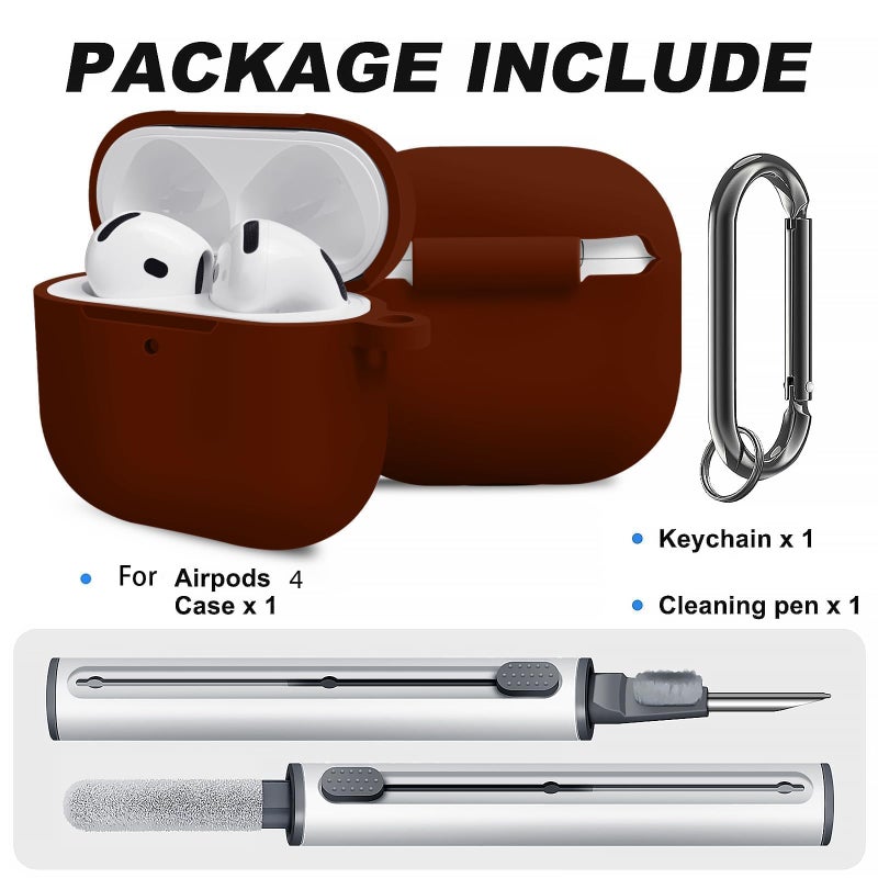 Woyinger for Airpods 4th Case Cover, Come with Cleaner Kit,Soft Skin Silicone Case Cover with Keychain, Full Protective Case for Men and Women, Compatible with AirPods 4th Generation Case,Wine Red - Image 2