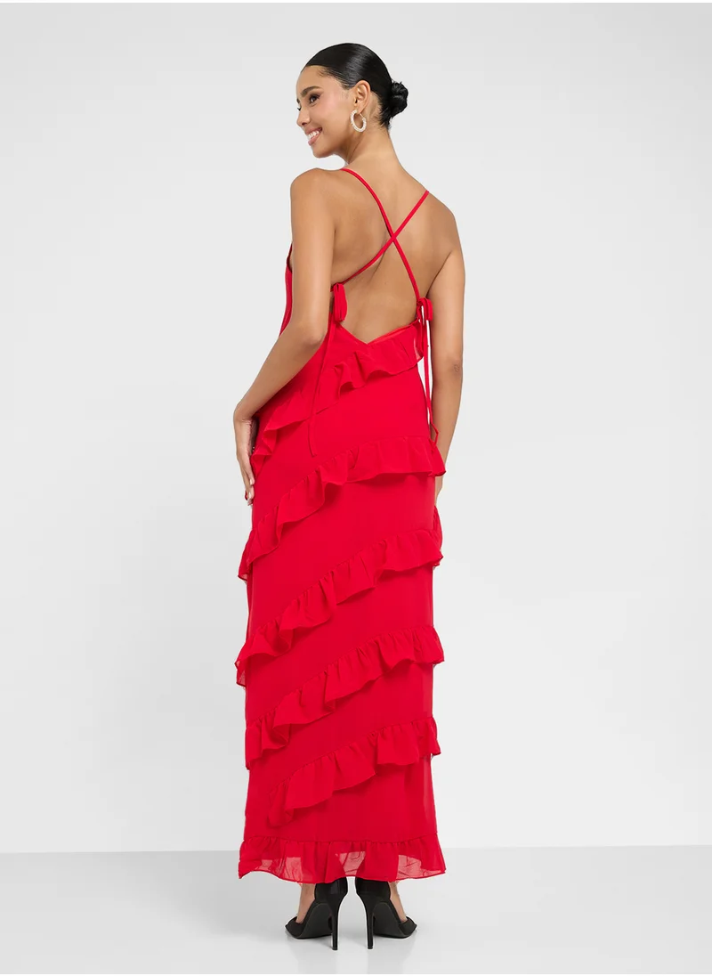 جينجر Strappy Frill Detail Maxi Dress