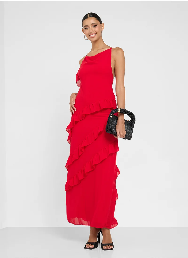 جينجر Strappy Frill Detail Maxi Dress