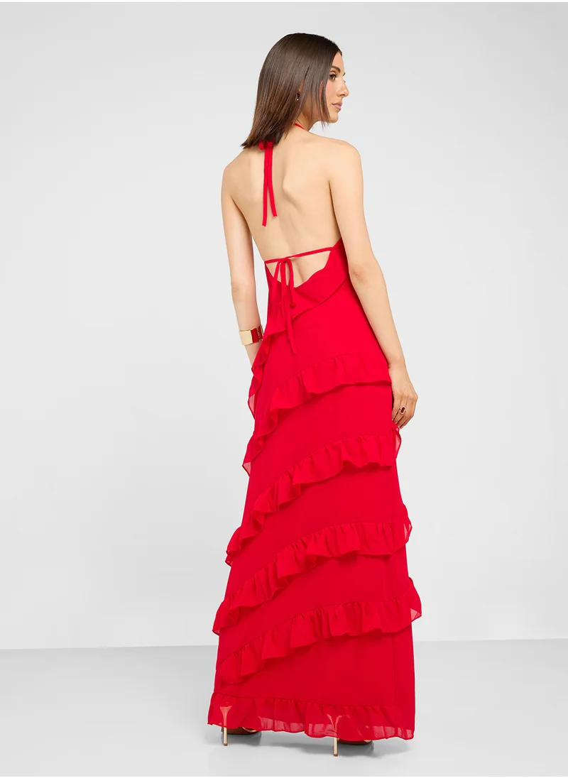 جينجر Strappy Frill Detail Maxi Dress