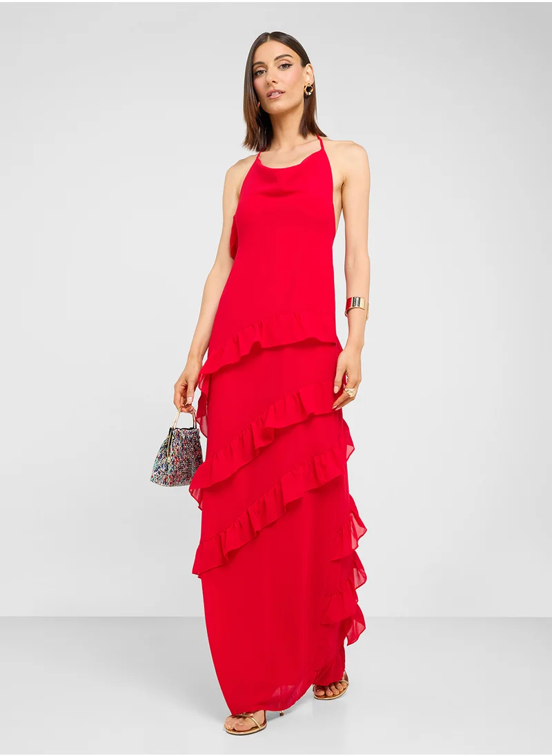 جينجر Strappy Frill Detail Maxi Dress