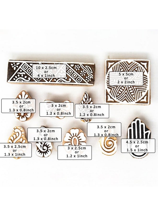 Hashcart Wooden Stamp Block, Printing Stamp Design Set | Block for Printing Saree Border | Dresses, Craft Card Making, Scrapbook, Clay Pottery | Set of 10