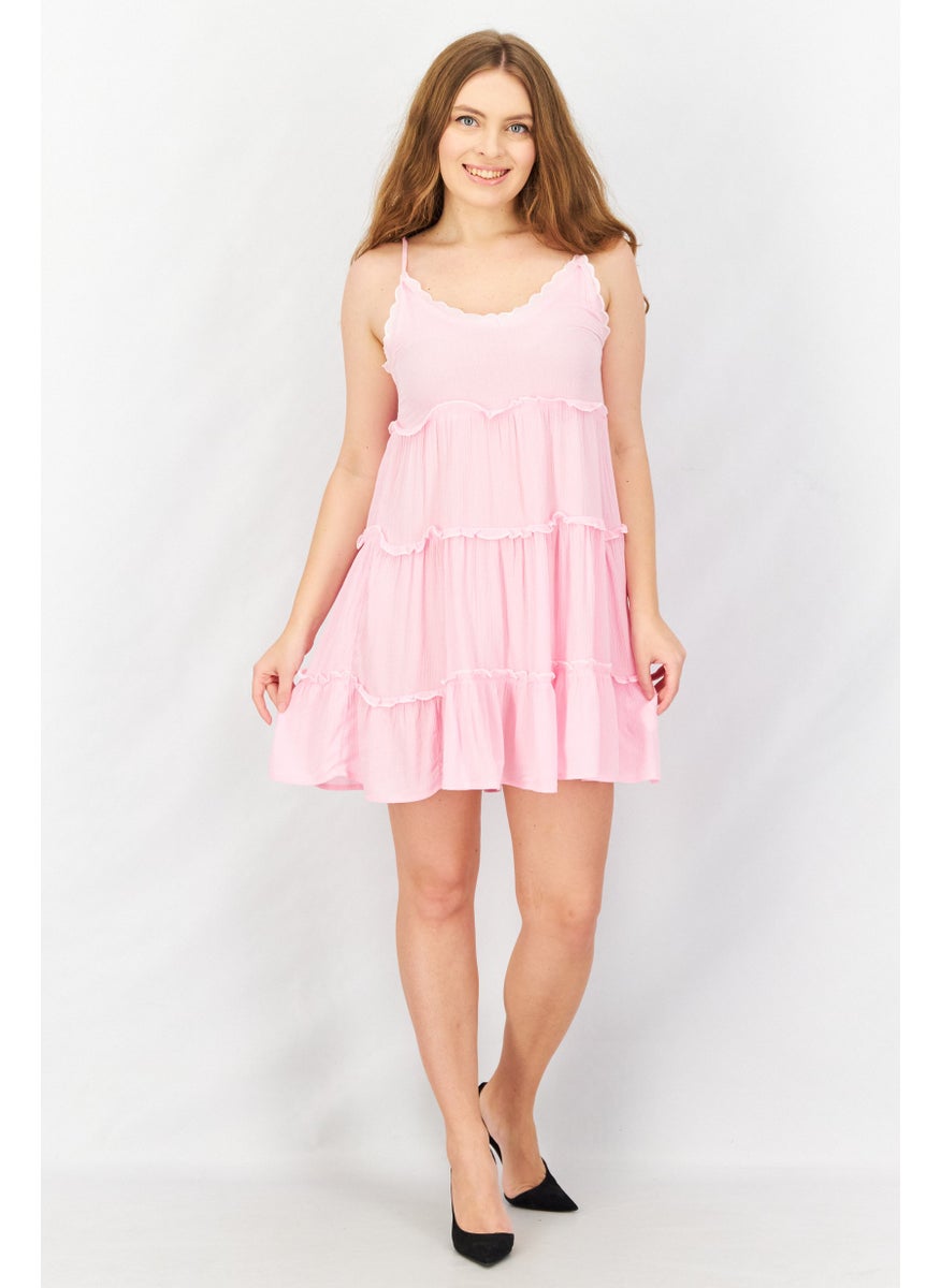 Don't Call Me Jennyfer - Women Textured Mini Casual Dress, Pink - Image 1