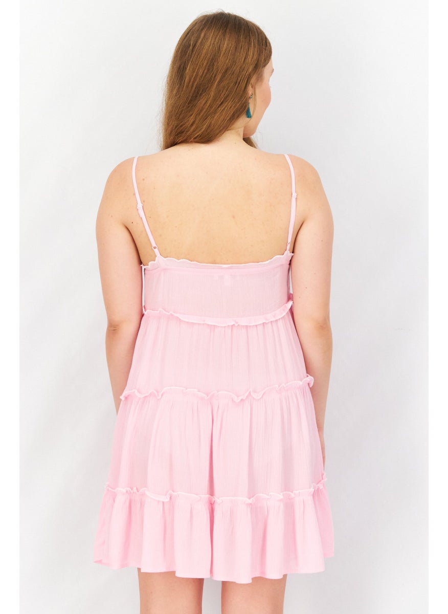 Don't Call Me Jennyfer - Women Textured Mini Casual Dress, Pink - Image 1