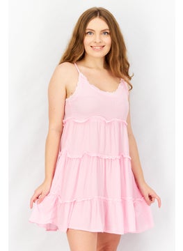 Women Textured Mini Casual Dress, Pink