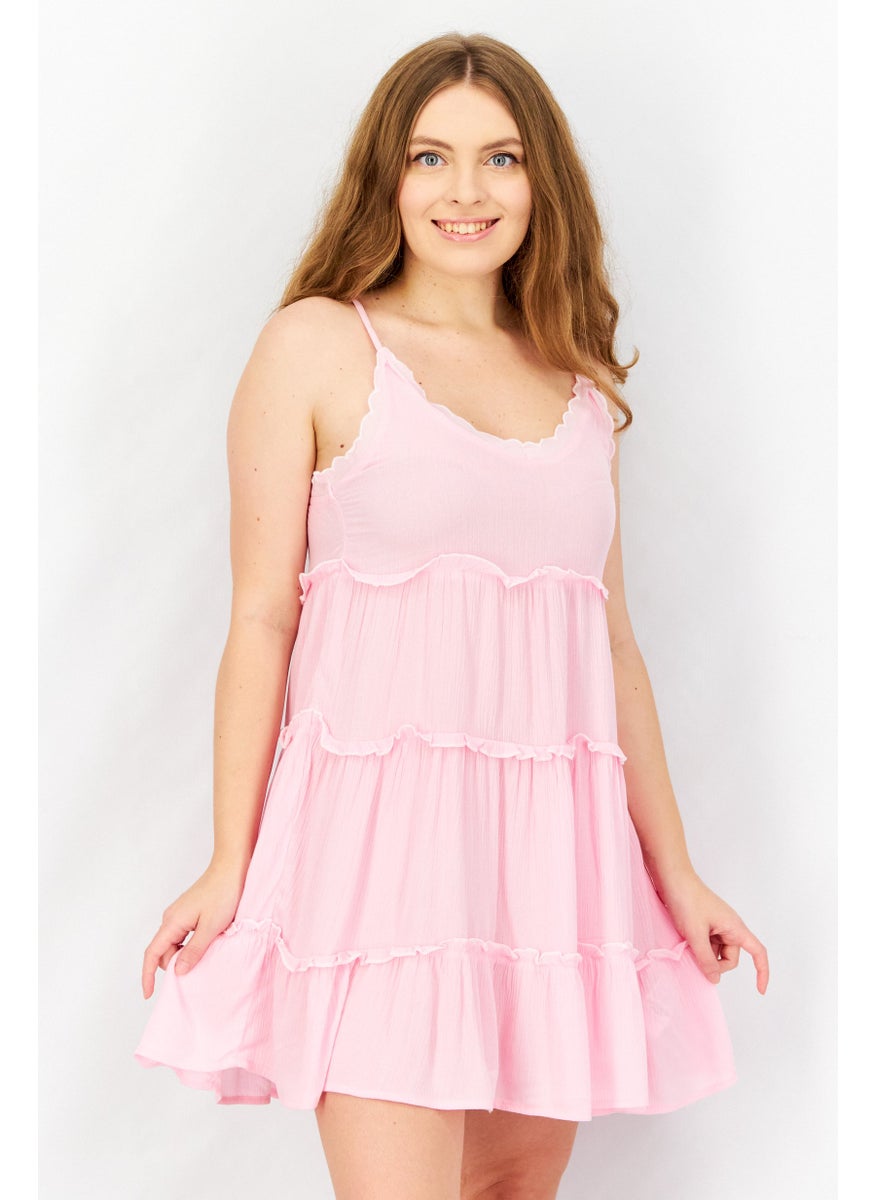 Don't Call Me Jennyfer - Women Textured Mini Casual Dress, Pink - Image 1