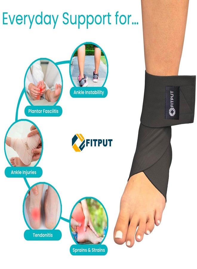 FITPUT رباط دعم الكاحل من فيتبوت - دعامة ضغط قطنية لتخفيف الألم، والتعافي من الإصابات، والتورم، والالتواءات، والتهاب المفاصل، والحماية الرياضية | حزام قابل للتعديل، مانع للانزلاق، يسمح بمرور الهواء، واقي كاحل بمقاس واحد للرجال والنساء (قطعة واحدة) - Image 4