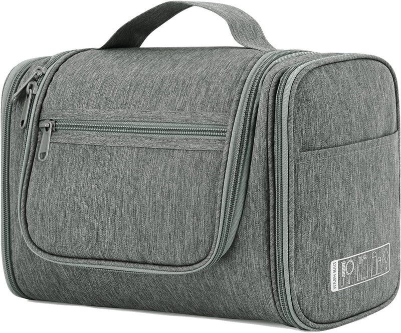 WANDF Large Hanging Toiletry Bag Travel Cosmetic Makeup Organizer Water-Resistant Shower Bathroom Bag for Women and Men (Gray) - Image 1