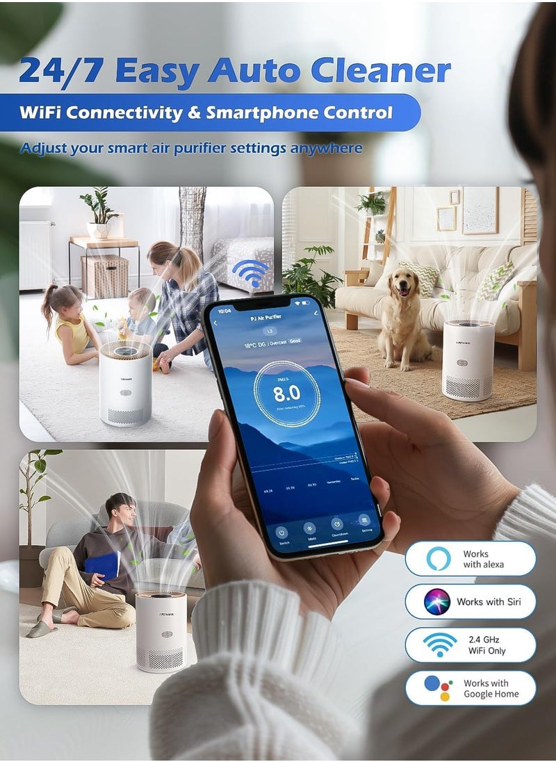 جوشبيرغ أجهزة تنقية الهواء لغرفة النوم مع مؤقت تحكم في تطبيق Alexa وواي فاي/منظف تنقية الهواء مع ضوء جودة الهواء PM 2.5، جهاز تنقية الهواء الذكي للمنزل والغرف الكبيرة حتى 382 قدمًا مربعًا، H13 True HEPA للحيوانات الأليفة  - Image 5