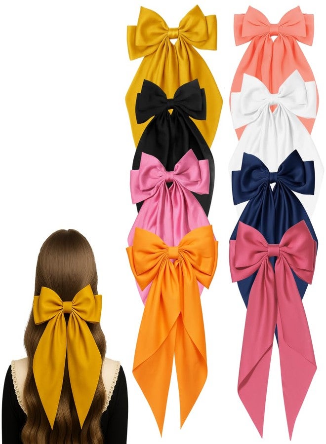 ANNACREATIONS ANNA CREATIONS8 Pcs Large Satin Bow Hair Barrette Clips for Women & Girls - Strong Hold, Long Tail Hair Accessories for Parties, Weddings Wear & Gifting (Multicolor) - Image 1