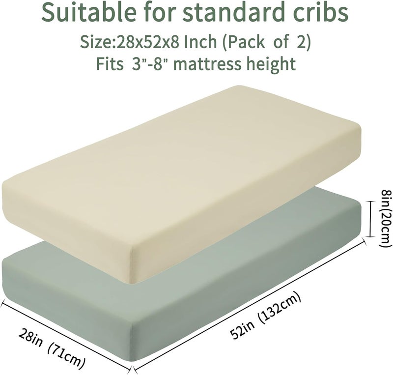 GUNTAIL Baby Crib Sheets for Boys Girls 2 Pack Fitted Crib Sheet for Standard Crib and Toddler Mattress Soft Microfiber Baby Sheet 52x28x8in Brown  Green - Image 2