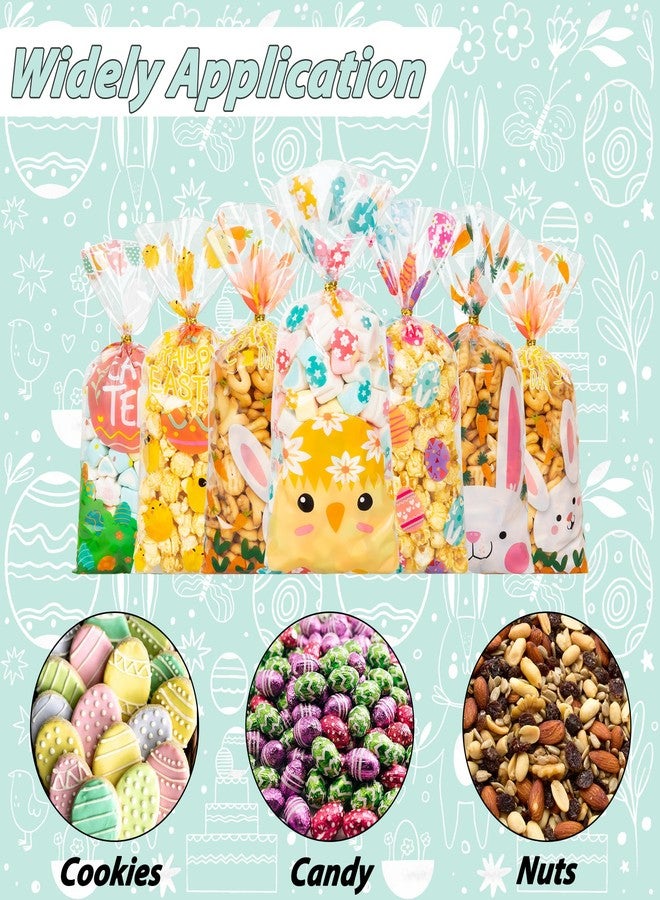 GOMANCHE 120 Pieces Cellophane Treat Bags, 6 Styles Easter Clear Cello Candy Goodies Bags with Twist Ties for Easter Spring Holiday Party Favors Supplies - Image 4