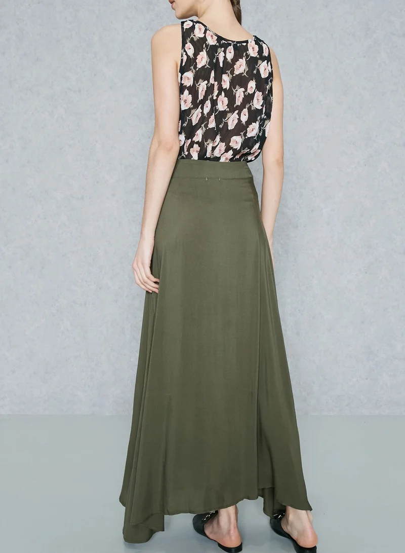Ginger Button Front Slit Maxi Skirt