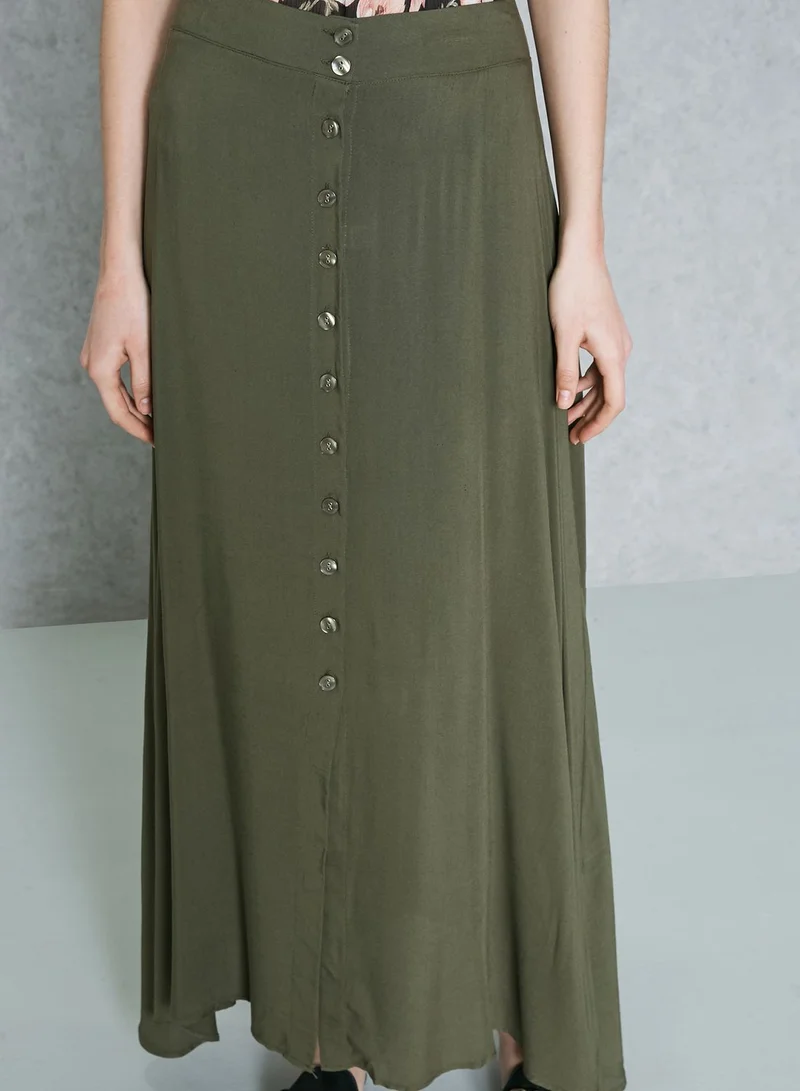 Ginger Button Front Slit Maxi Skirt