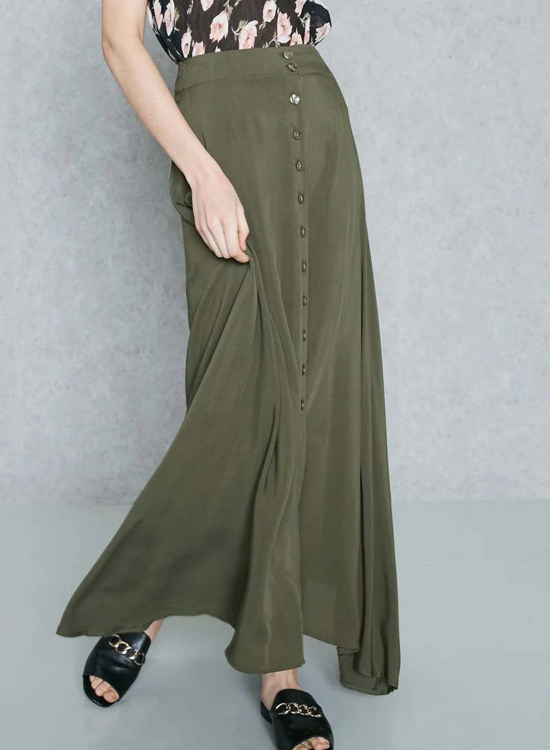 Ginger Button Front Slit Maxi Skirt