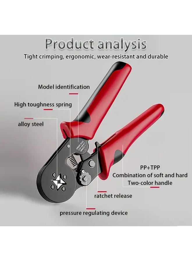 Red And Black 6 6 Crimping Pliers Professional Adjustable Ratcheting End Heavy Duty Metal - Image 3