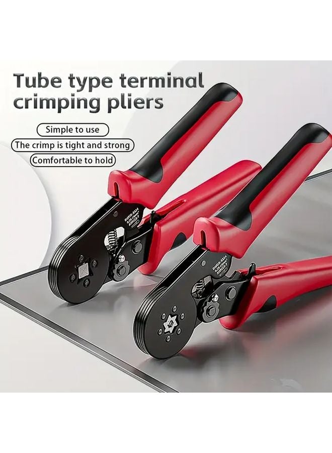 Red And Black 6 6 Crimping Pliers Professional Adjustable Ratcheting End Heavy Duty Metal - Image 2