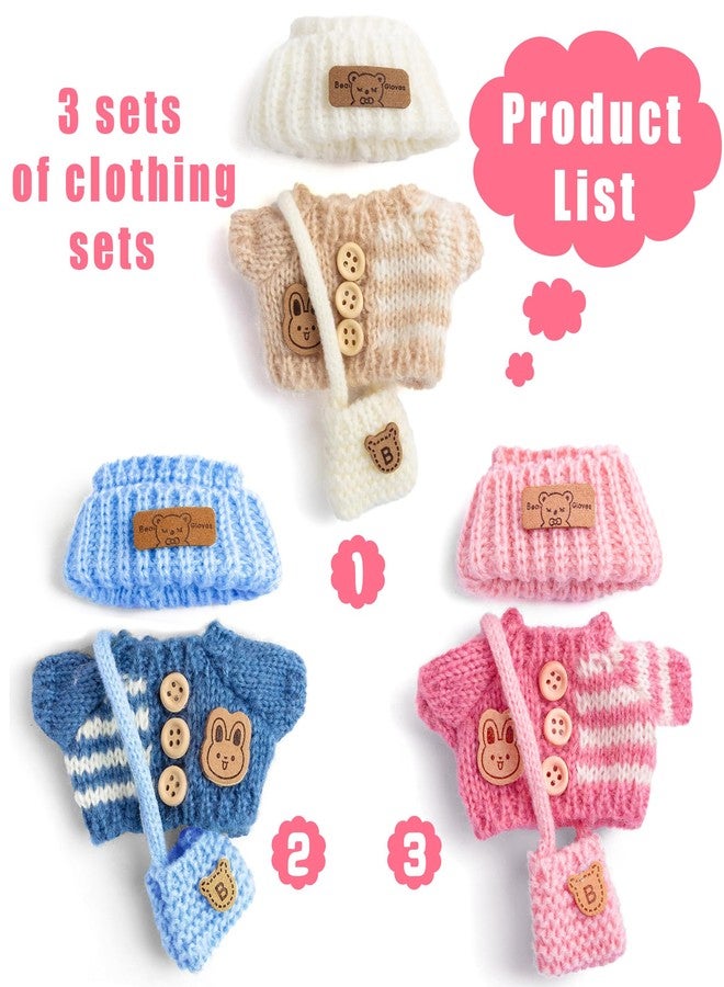 iBayda Total 3 Sets Knit Doll Clothes Accessories for 17cm Dolls Include: 3 Hats, 3 Sweaters, 3 Bags- Soft & Stylish Costume Accessories (Doll and Glasses are Not Icluded) - Image 2