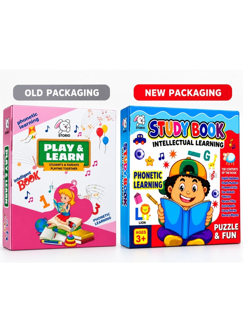 Storio Phonetic Learning Study Book for Kids, Interactive English Letters & Words Educational Toy with Numbers, Shapes & Music - Image 1