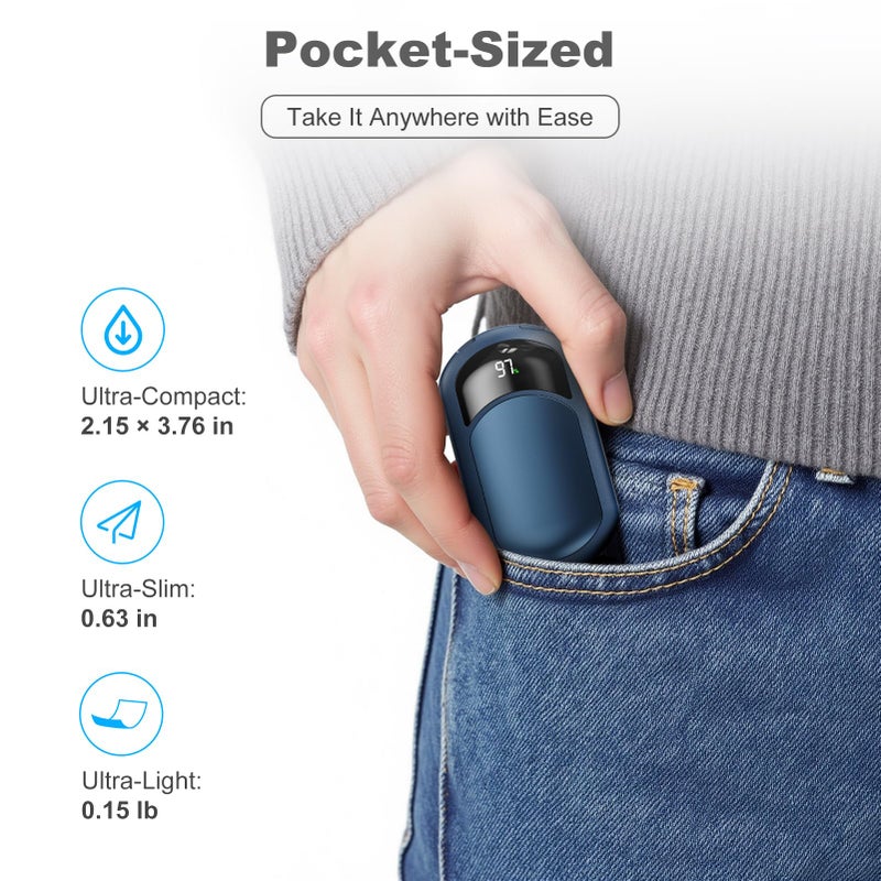 Fussion Ai Hand Warmers Rechargeable 2 Pack  6400Mah Portable Pocket Electric Hand Warmer  Fast Heating 3-Settings Reusable Handwarmers For Christmas  Gloves  Travel  Hunting Essentials Men Women - Blue - Image 5