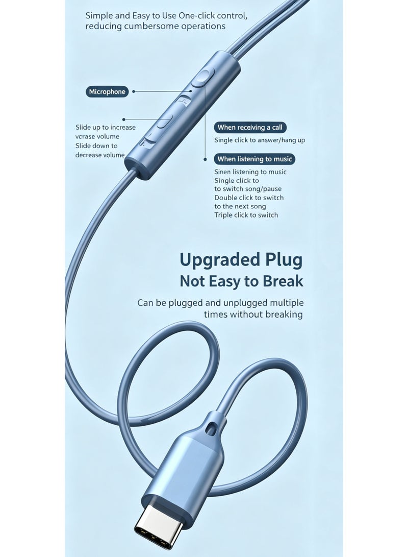 Wired Earbuds with Microphone & Volume Control, Type-C In-Ear Headphones, Deep Bass Stereo Sound with Noise Isolation, Comfortable Earphones for Gaming, Music, Calling, - Image 5