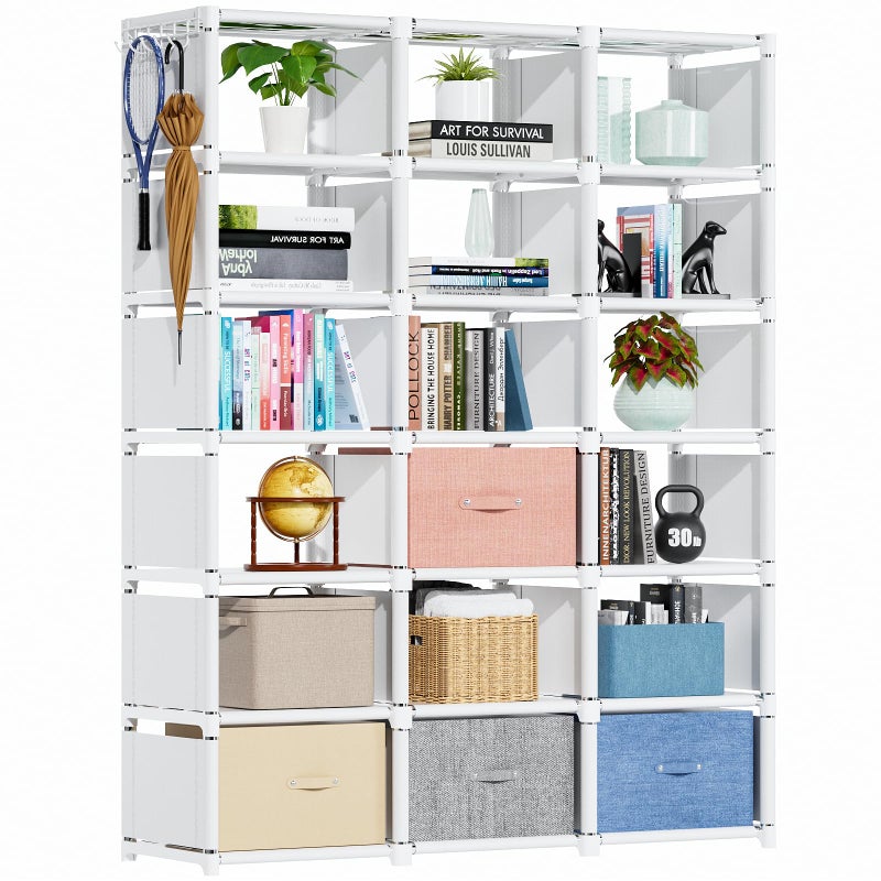 رف كتب مافيفيج 18 مكعب منظم تخزين DIY مكتبة معدنية رف كتب طويل لحجرة النوم غرفة المعيشة مكتب تخزين خزانة منظم تخزين مكعب أسود رف تخزين أبيض