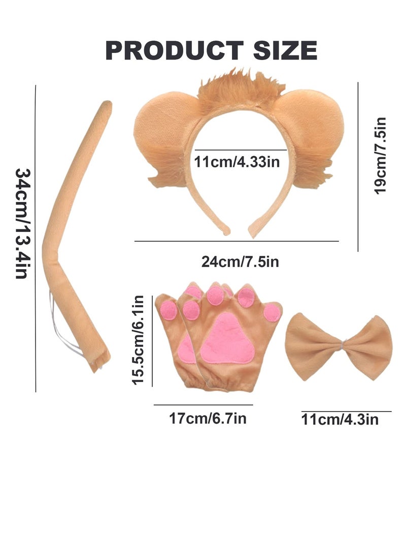 5 Pieces Lion Costume Set, Lion Eadband Tail Bow Tie Gloves Tutu Skirt Set, Animal Costume Set, Animal Fancy Costume, for Kids Cosplay Accessories Party Stage Performance - Image 3
