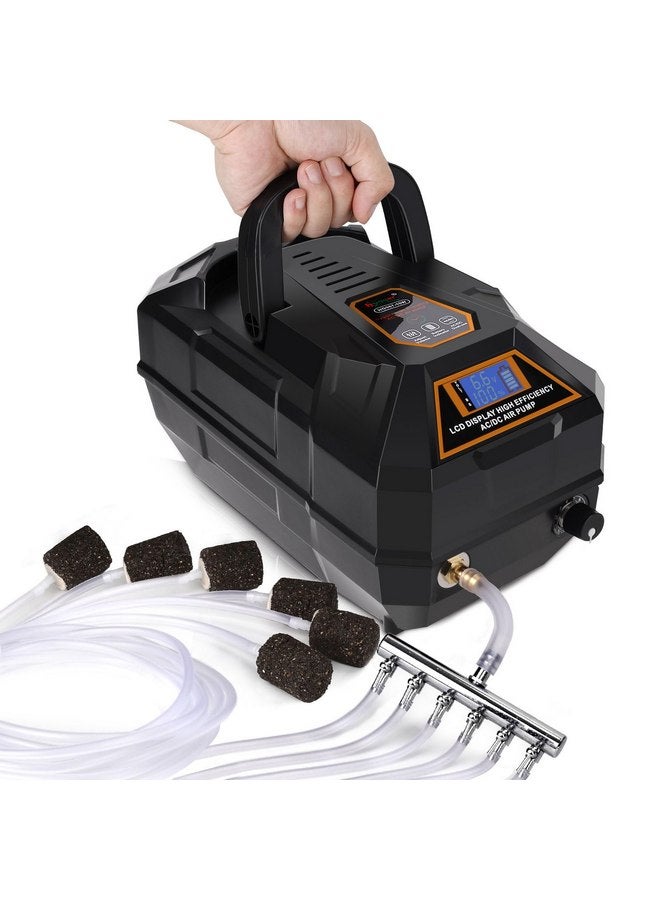 هايغر مضخة هواء قابلة لإعادة الشحن لحوض السمك من hygger، مضخة هواء تجارية قوية وهادئة مع خرطوم وصمام فحص حجر الهواء وصمام تحويل قابل للتعديل بستة منافذ للصيد باليخوت/انقطاع التيار الكهربائي/الزراعة المائية - Image 1